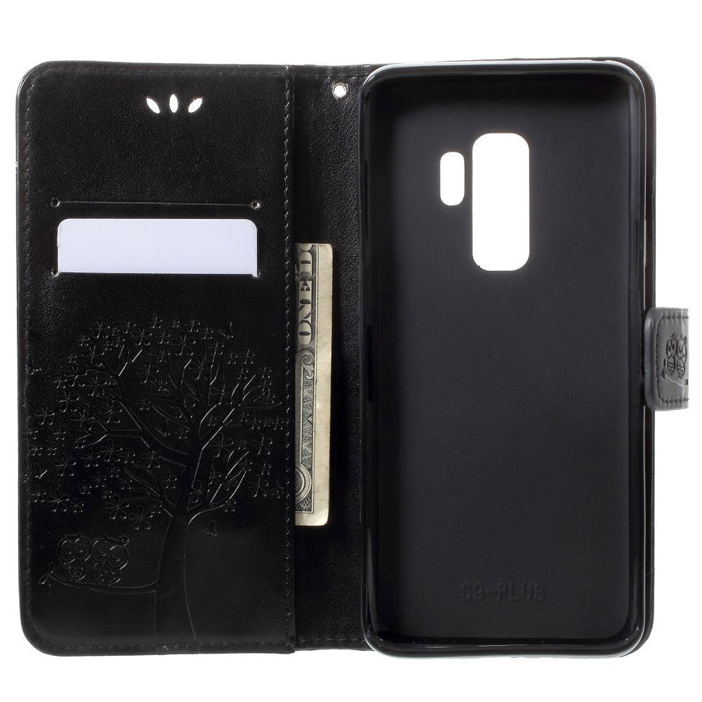 Samsung Galaxy S9+ (S9 Plus) Leather Wallet Case - Owls & Tree Black