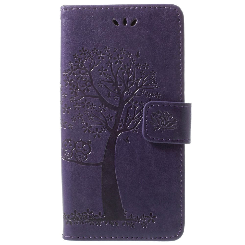 Samsung Galaxy S9 Leather Wallet Case - Owls & Tree Purple