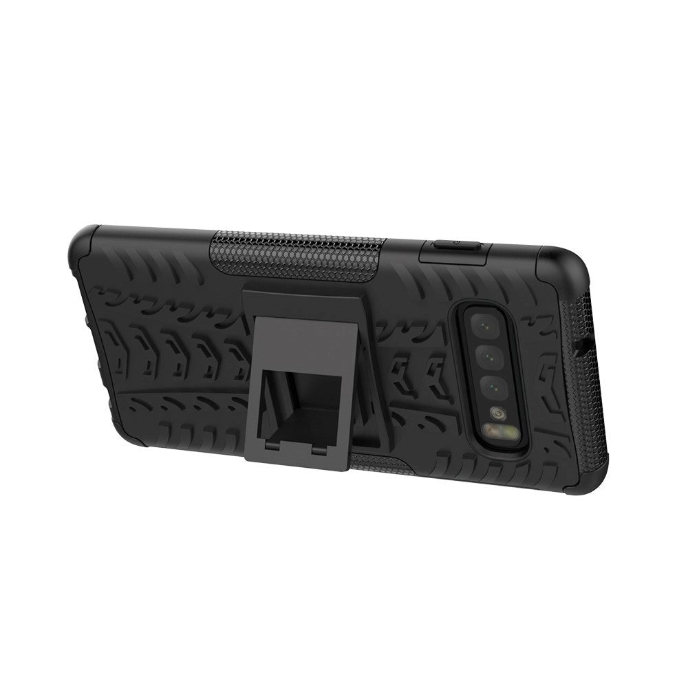 Samsung Galaxy S10+ (Plus) Hybrid Tough Case w. Kickstand - Black