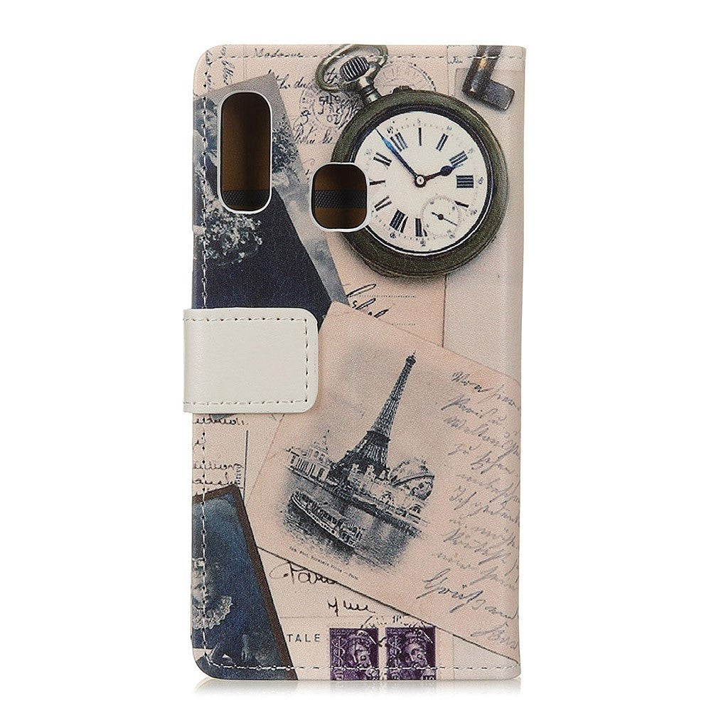 Samsung Galaxy A20e Leather Case w. Vintage Eiffel Tower wallet