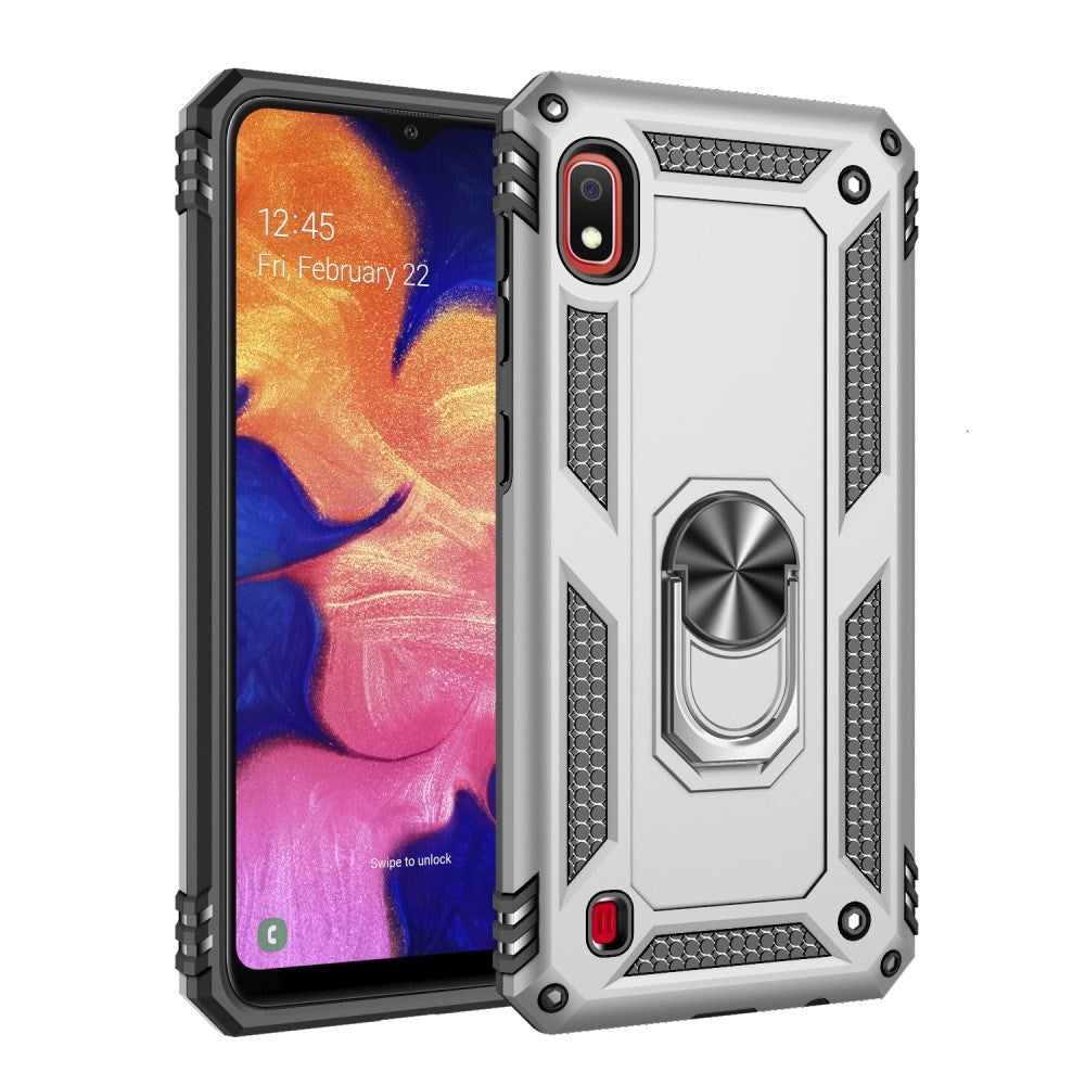 Samsung Galaxy A10 Tough Case w. Stand & 360⁰ Finger Holder - Silver