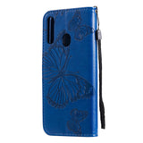 Samsung Galaxy A20s Leather Wallet Case Butterfly - Blue