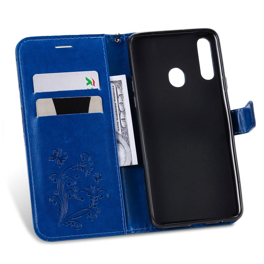 Samsung Galaxy A20s Leather Wallet Case Butterfly - Blue