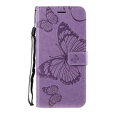 Samsung Galaxy A20s Leather Wallet Case Butterfly - Purple