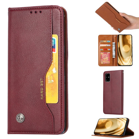 Samsung Galaxy A51 Leather Case w. Exterior Card Holder Red Brown