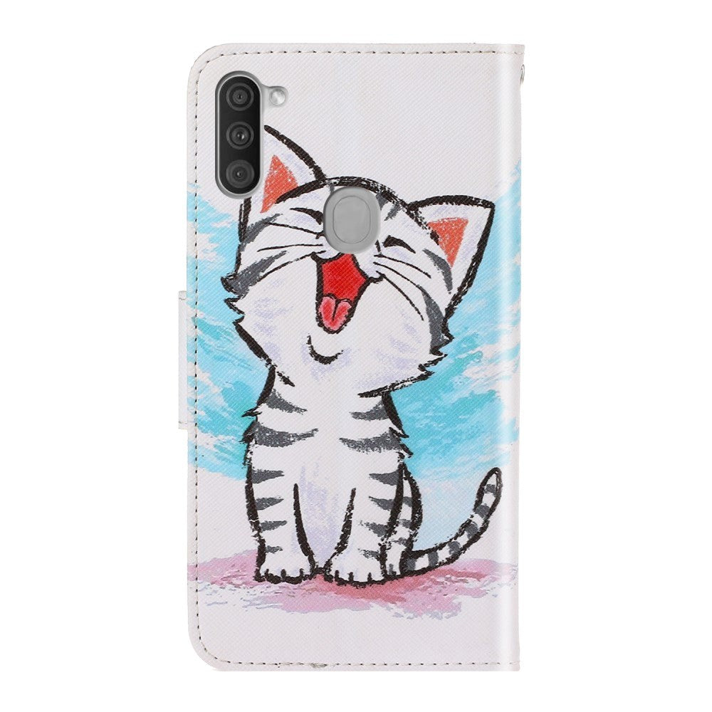 Samsung Galaxy M11 Leather Wallet Case - White Cat