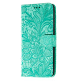 Samsung Galaxy M11 Floral Lace Leather Flip Case - Turquoise