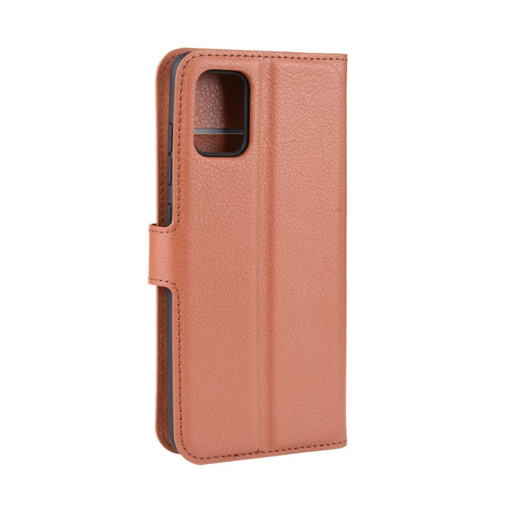 Samsung Galaxy A51 (5G) Litchi Leather Flip Case w. Wallet - Brown