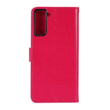 Samsung Galaxy S21+ (Plus) Leather Wallet Case - Flowers Imprint - Red