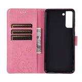 Samsung Galaxy S21+ (Plus) Leather Wallet Case - Flowers Imprint - Pink