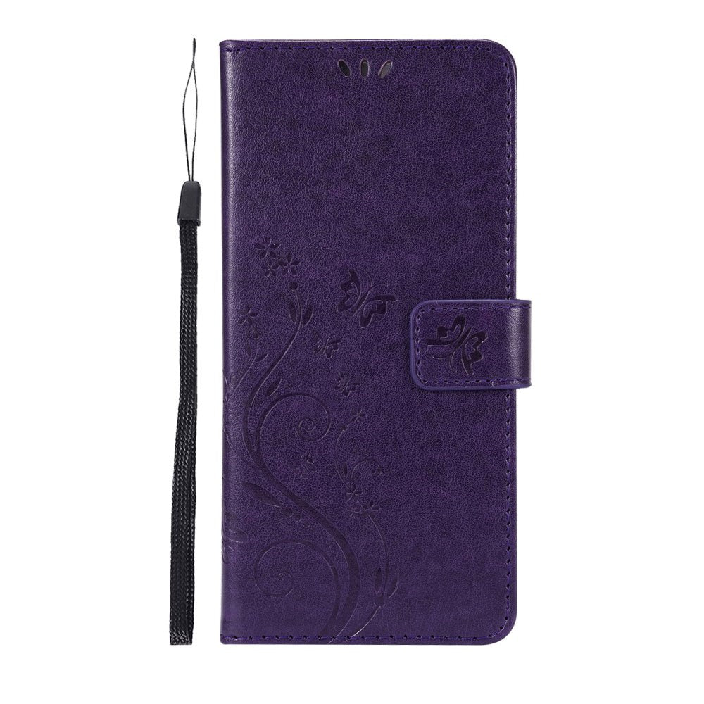 Samsung Galaxy S21+ (Plus) Leather Wallet Case - Flowers Imprint - Purple