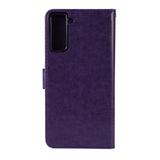 Samsung Galaxy S21+ (Plus) Leather Wallet Case - Flowers Imprint - Purple