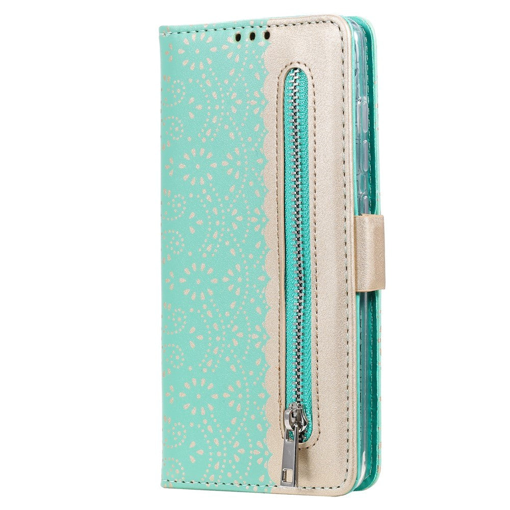 Samsung Galaxy S21+ (Plus) Leather Wallet Case - Blonde Print - Cyan / Gold