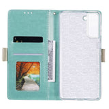 Samsung Galaxy S21+ (Plus) Leather Wallet Case - Blonde Print - Cyan / Gold