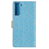 Samsung Galaxy S21+ (Plus) Leather Wallet Case - Blonde Print - Blue / Gold