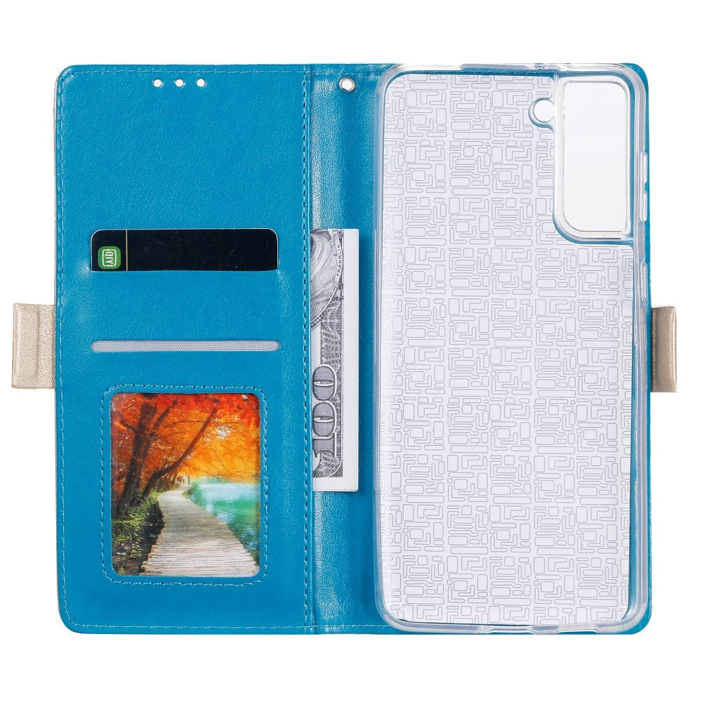 Samsung Galaxy S21+ (Plus) Leather Wallet Case - Blonde Print - Blue / Gold