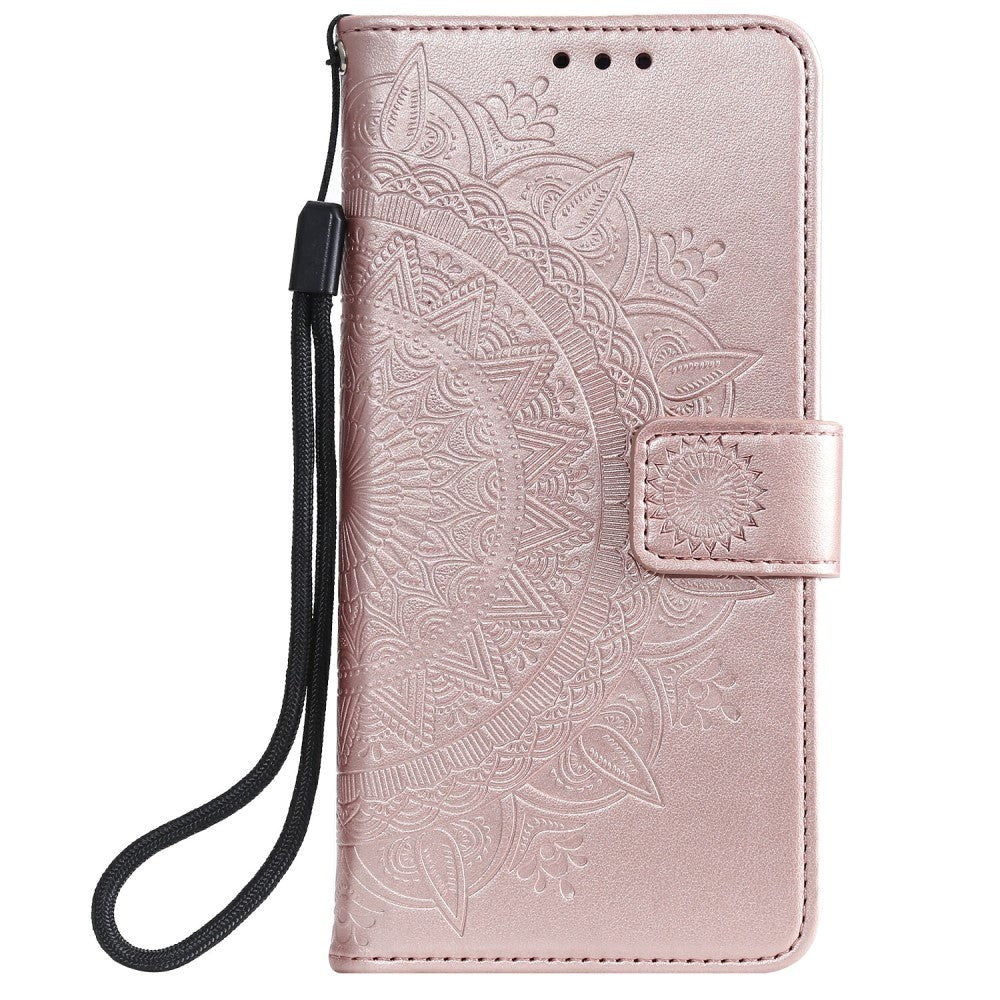 Samsung Galaxy A02s Leather Wallet Case - Mandala Imprint - Rose Gold