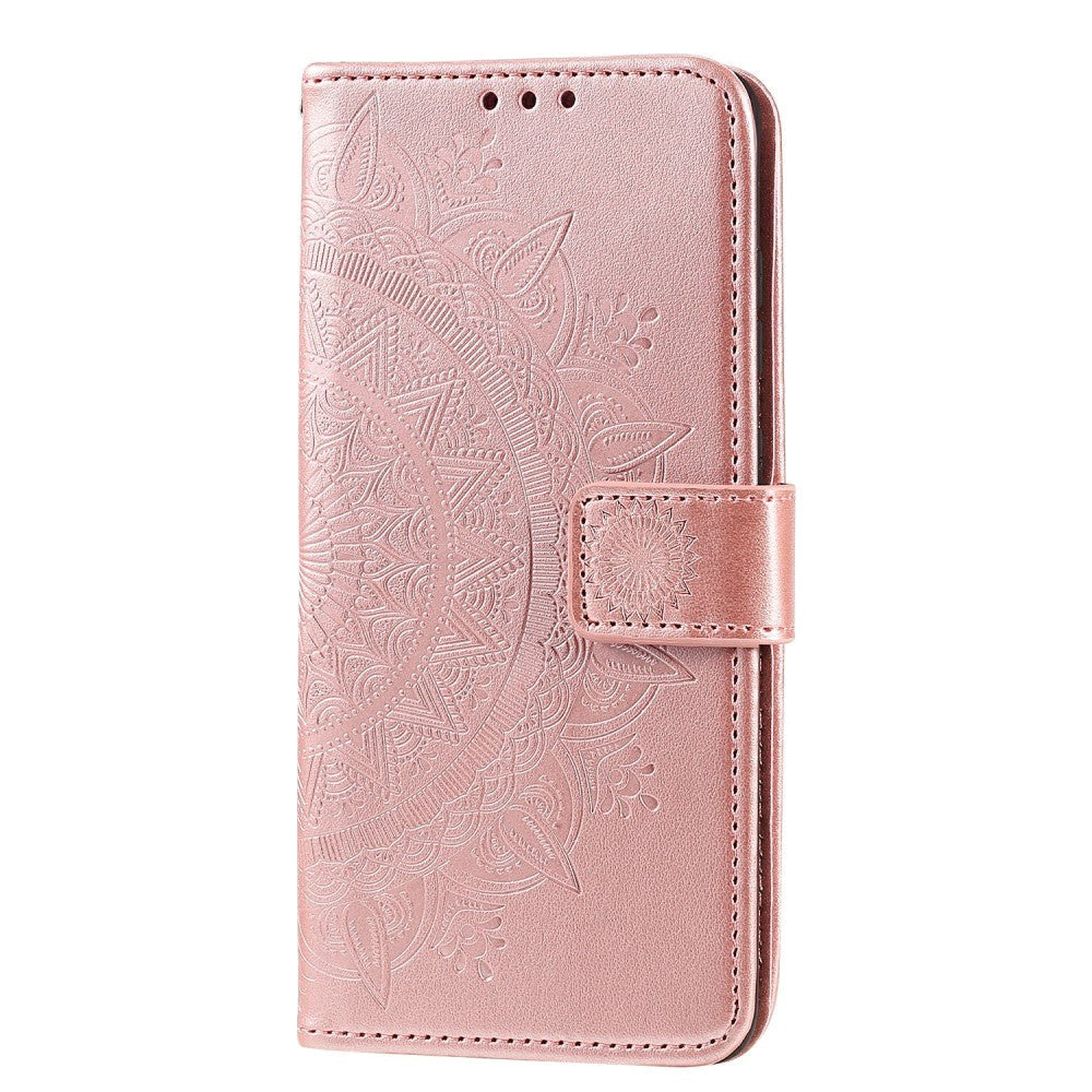 Samsung Galaxy A02s Leather Wallet Case - Mandala Imprint - Rose Gold