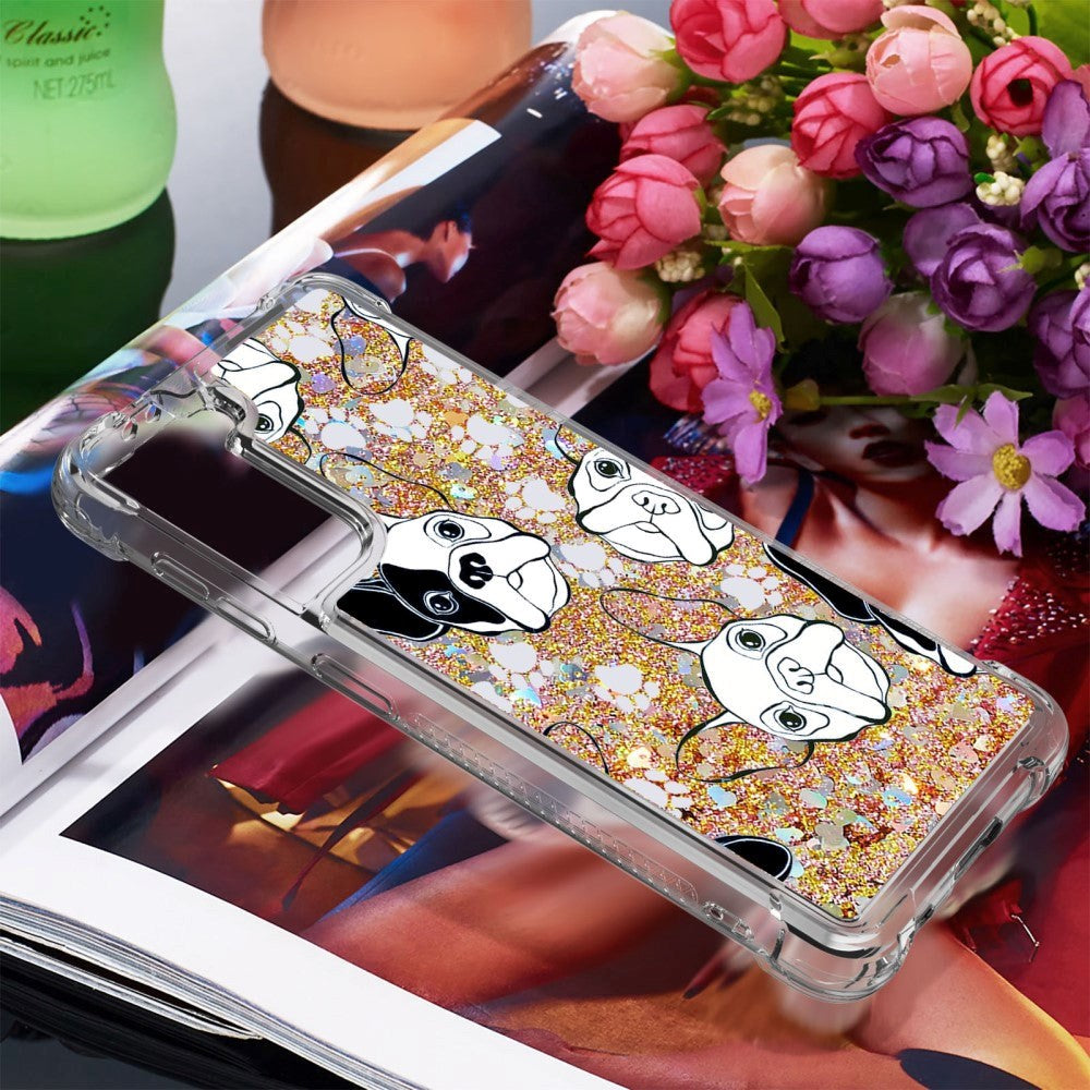 Samsung Galaxy S21+ (Plus) Plastic Case w. Waterfall Glitter Effect - Dogs