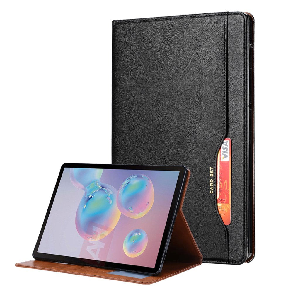 Samsung Galaxy Tab S7 FE Leather Case with Card Holder & Stand - Black