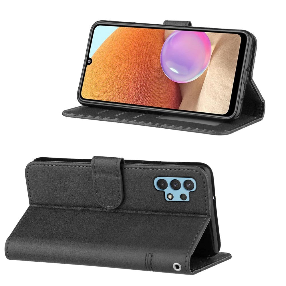 Samsung Galaxy A32 (4G) Leather Flip Case w. Stand & Card Holder - Black