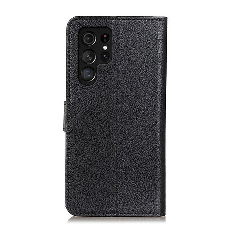 Samsung Galaxy S22 Ultra Litchi Leather Wallet Case - Black