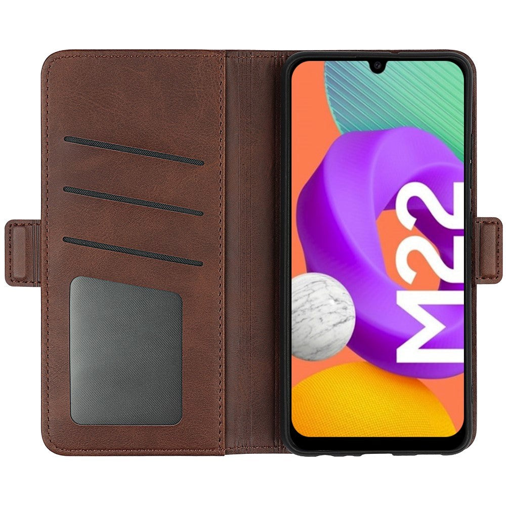 Samsung Galaxy M22 / M32 Leather Wallet Case & Kickstand - Dark brown