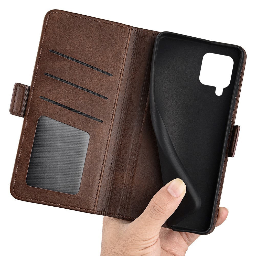 Samsung Galaxy M22 / M32 Leather Wallet Case & Kickstand - Dark brown