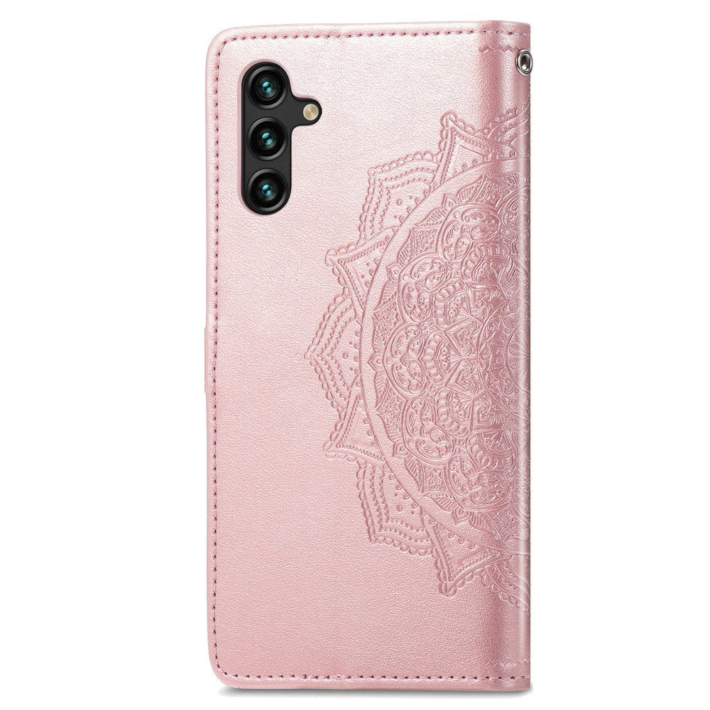 Samsung Galaxy A04s / A13 (5G) Leather Case w. Strap Mandala Pattern - Rose Gold