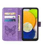 Samsung Galaxy A03 Leather Wallet Case Butterflies & Flowers - Purple