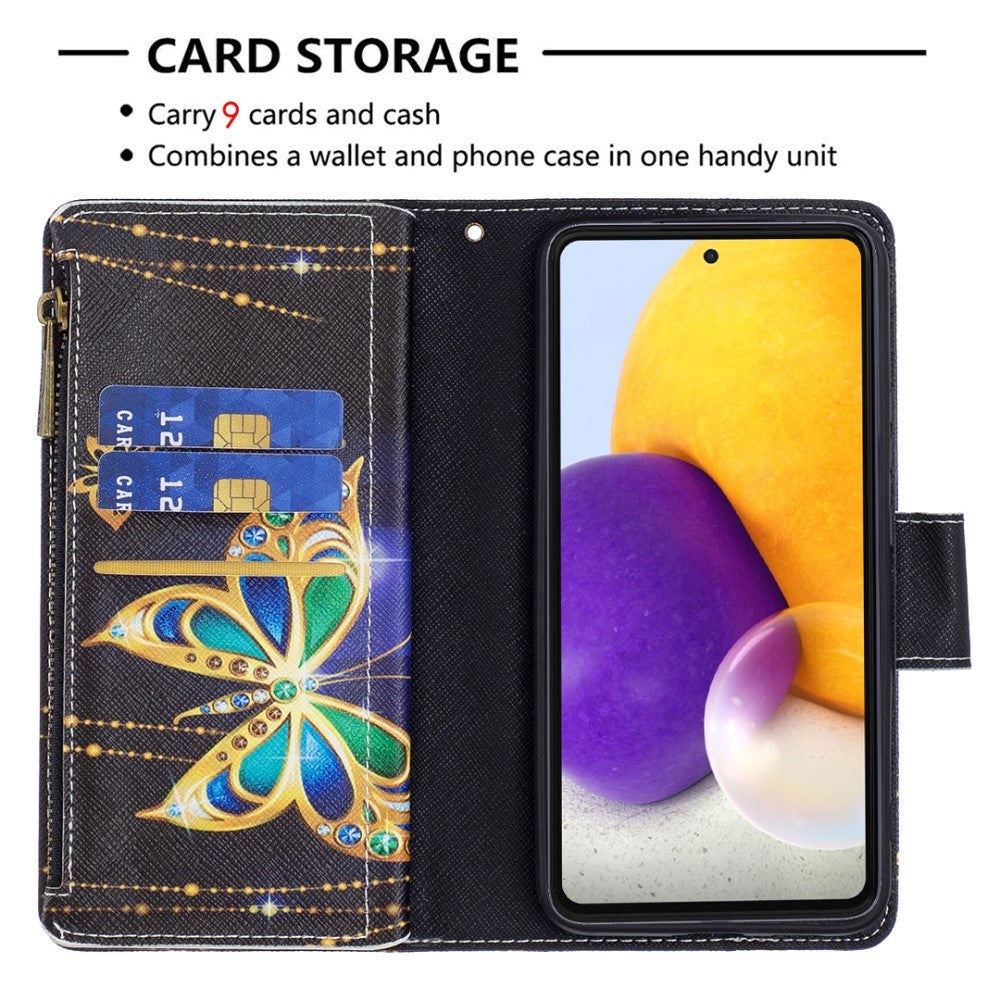 Samsung Galaxy A73 (5G) Leather Case w. Large Wallet - gold butterfly