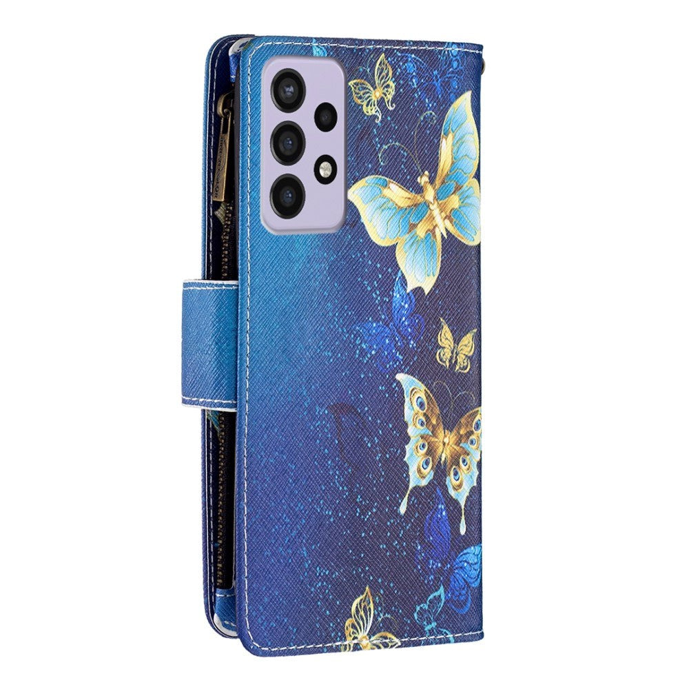 Samsung Galaxy A73 (5G) Leather Case w. Large Wallet - Blue butterflies