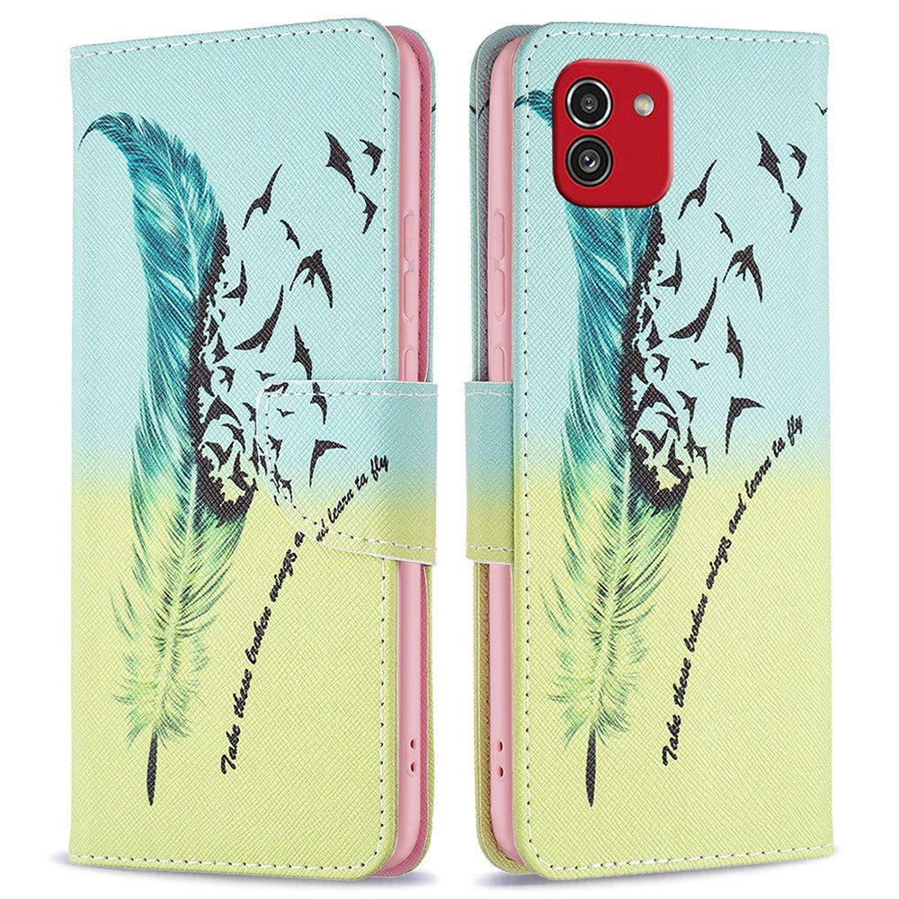 Samsung Galaxy A03 Case with Large Wallet in Leather - Feather and Birds