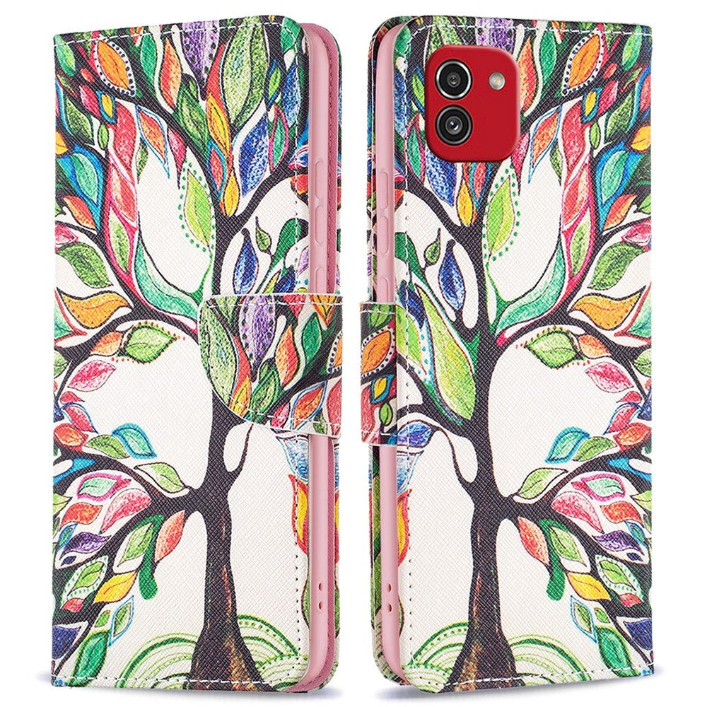 Samsung Galaxy A03 Case with Large Wallet in Leather - Colorful tree