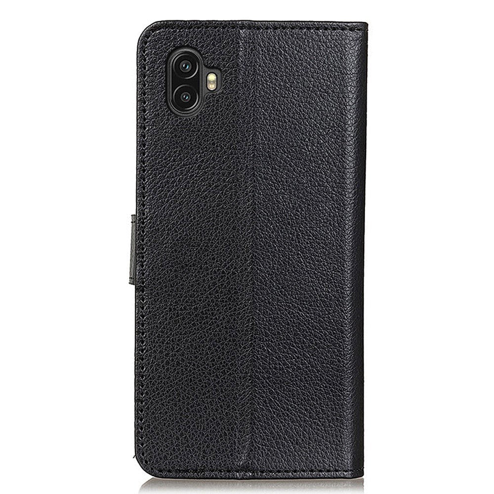 Samsung Galaxy Xcover 6 Pro Litchi PU Leather Flip Case w. Wallet - Black