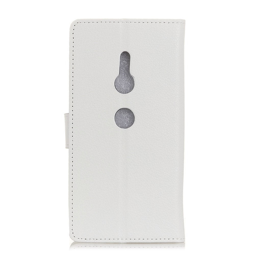 Sony Xperia XZ3 Litchi PU Leather Flip Case w. Stand and Card Holder - White