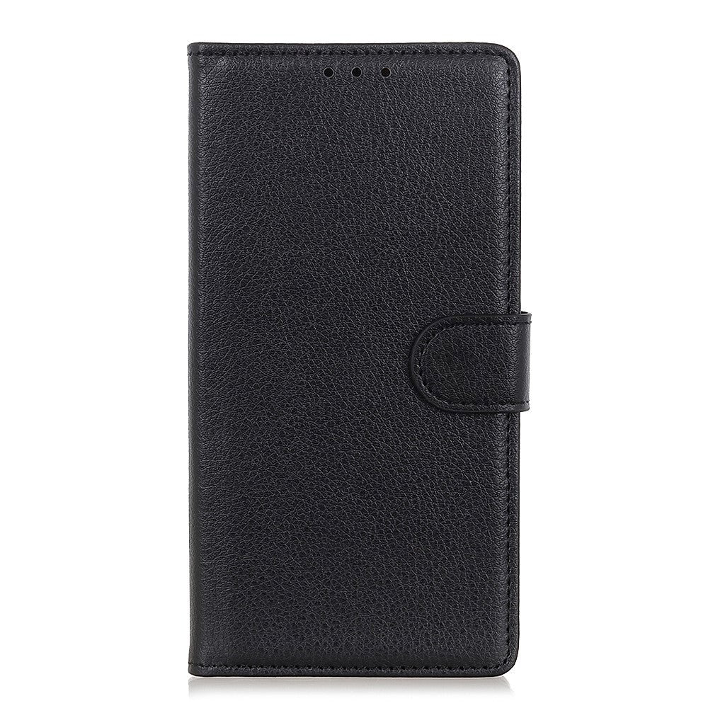 Sony Xperia 1 II Leather Wallet Case Litchi Grain - Black