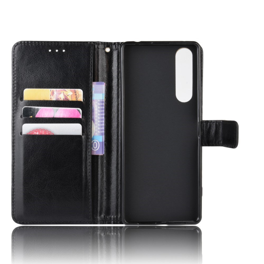 EIDERWOOD Sony Xperia 5 II Leather Case with Wallet and Strap - Black