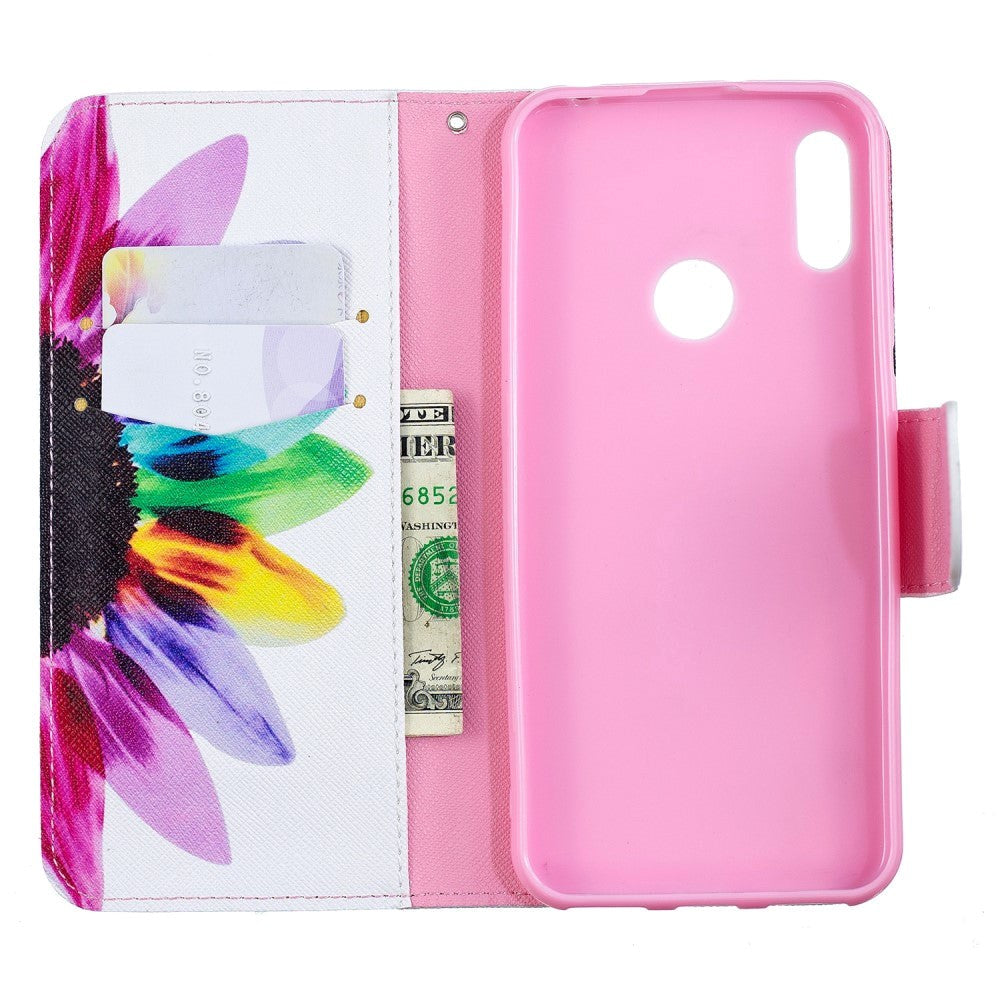 Huawei Y6 / Y6s (2019) Leather Wallet Case - Rainbow Sunflower