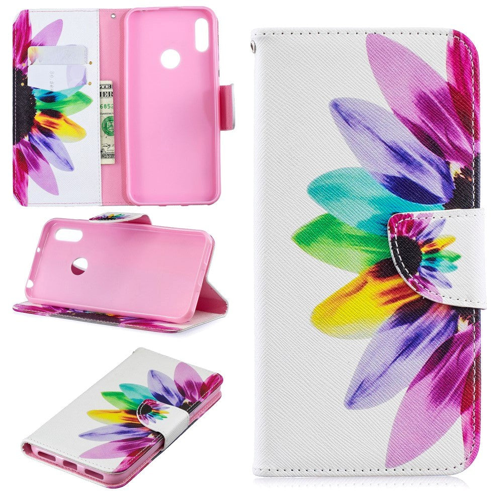 Huawei Y6 / Y6s (2019) Leather Wallet Case - Rainbow Sunflower