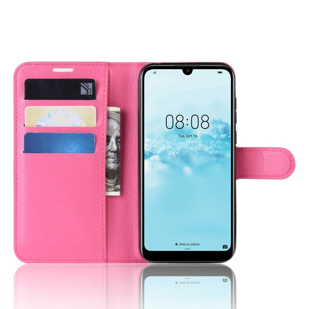 Huawei Y5 (2019) Litchi Leather Wallet Case - Pink