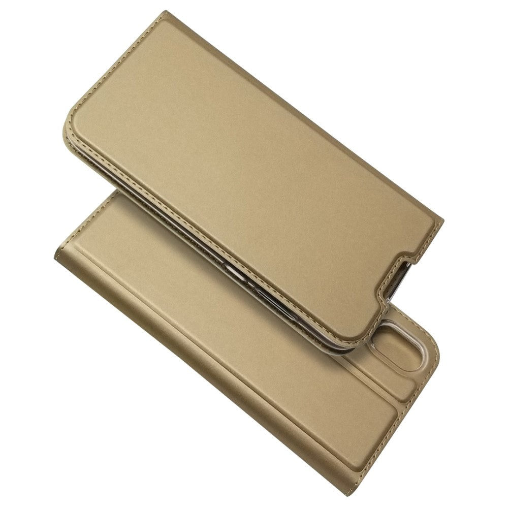 Huawei Y5 (2019) Slim Leather Flip Case w. Card Holder - Gold