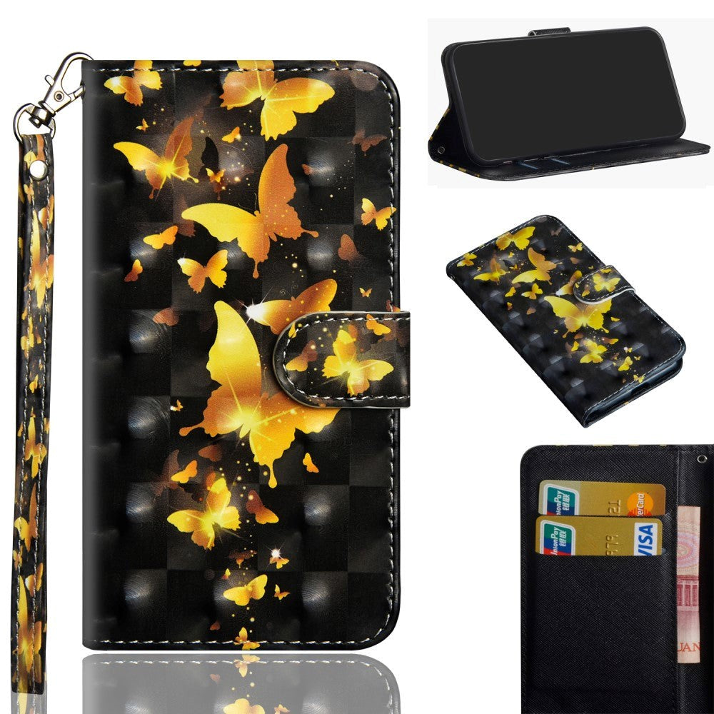 Huawei P40 Lite E Light Spot Leather Wallet Case & Strap - Gold Butterflies