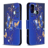 Huawei Honor 9X Lite Leather Wallet Case - Gold & Blue Butterflies