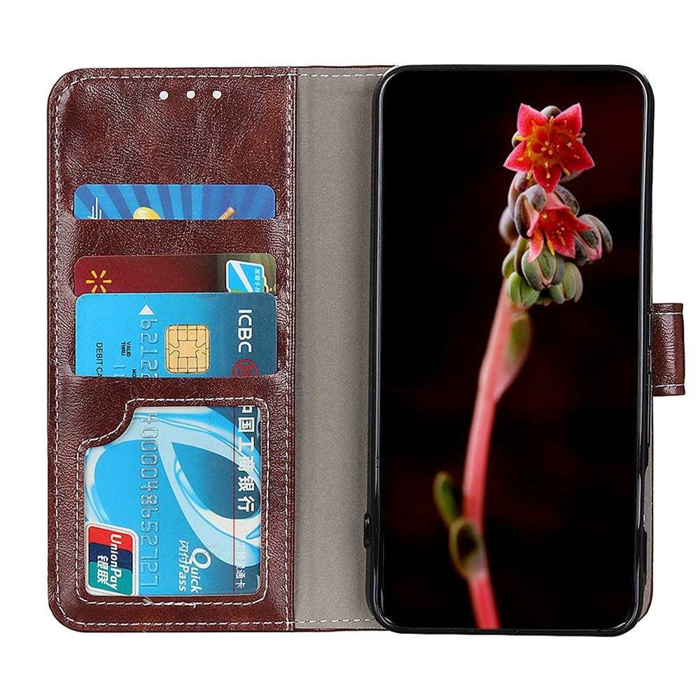 Huawei P Smart 2021 Shiny Leather Wallet Case - Brown