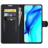 Huawei P50 Pro Litchi Leather Wallet Case - Black