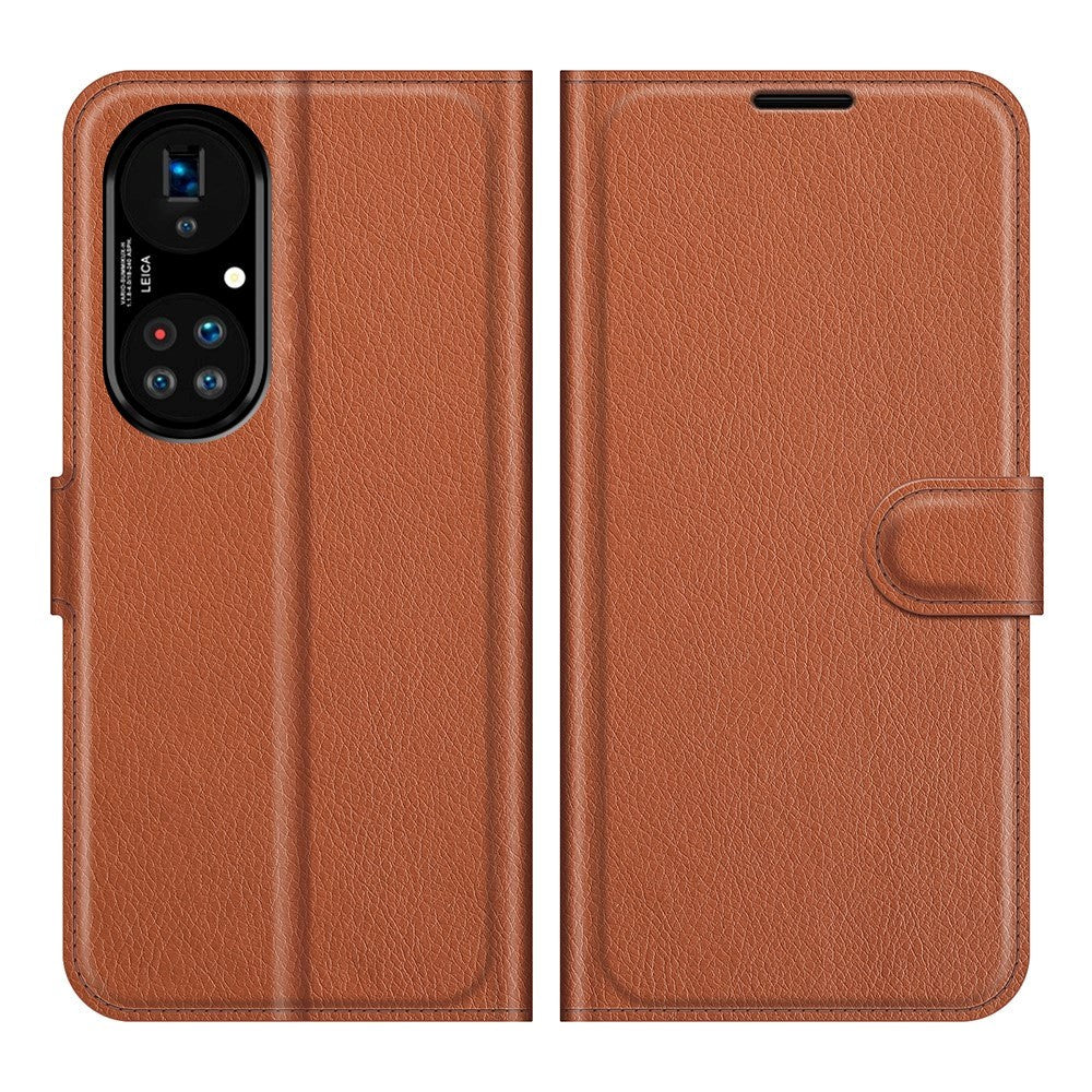 Huawei P50 Pro Litchi Leather Wallet Case - Brown