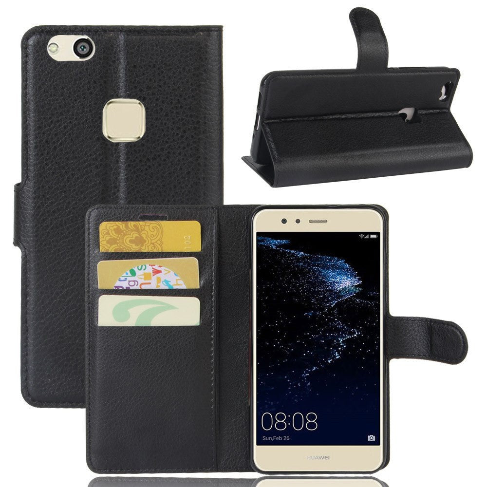 Huawei P10 Lite Soft Pouch Leather Wallet Case Black