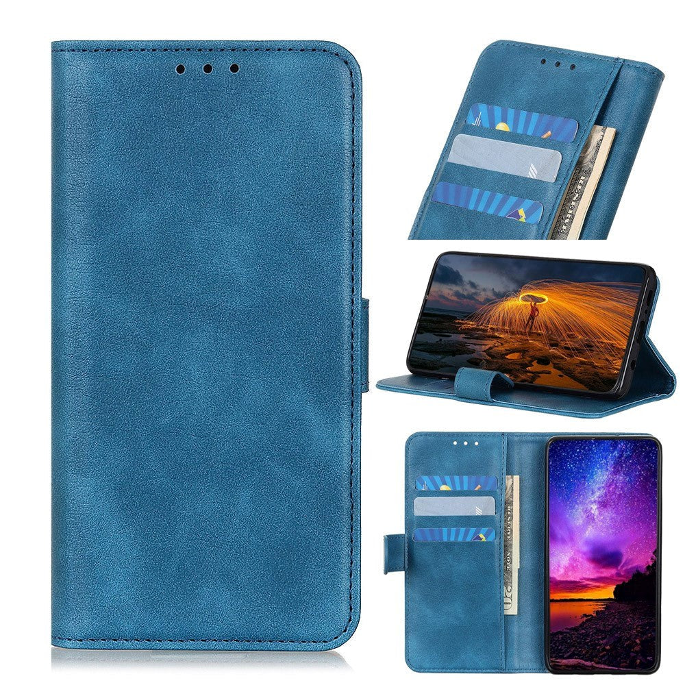 Motorola Moto E6 Plus Leather Wallet Case - Blue