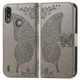 Motorola Moto E7 Power / E7i Power Leather Wallet Case Butterfly - Grey